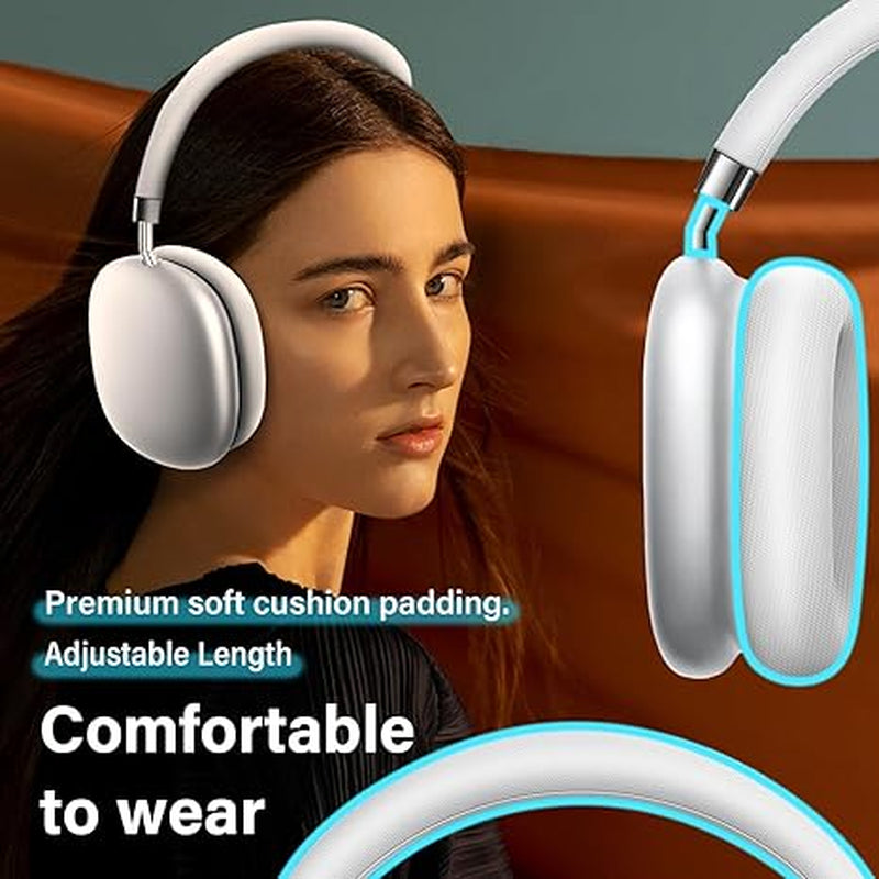 Pro Wireless Headphones Bluetooth,Active Noise Canceling over Ear Headphones with Microphones Hifi Audio Headset for Ios/Android-Silver